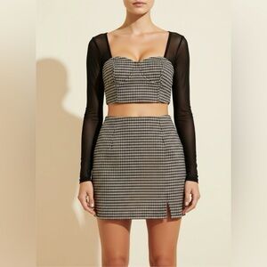 Haute Monde Black and White Houndstooth Skirt Set